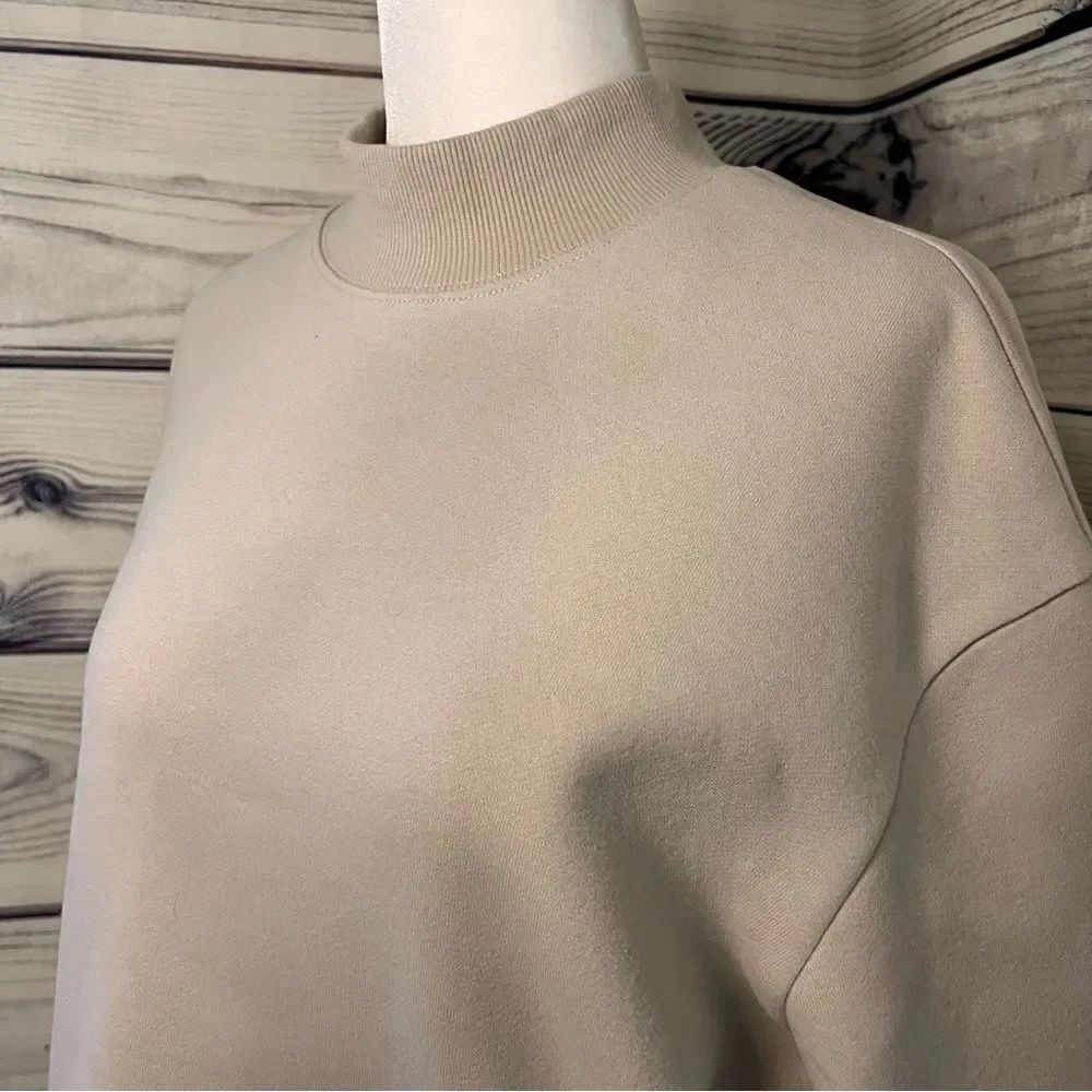 Express Beige Mock Neck Oversized Fleece Sweatshirt - Picture 2 of 5